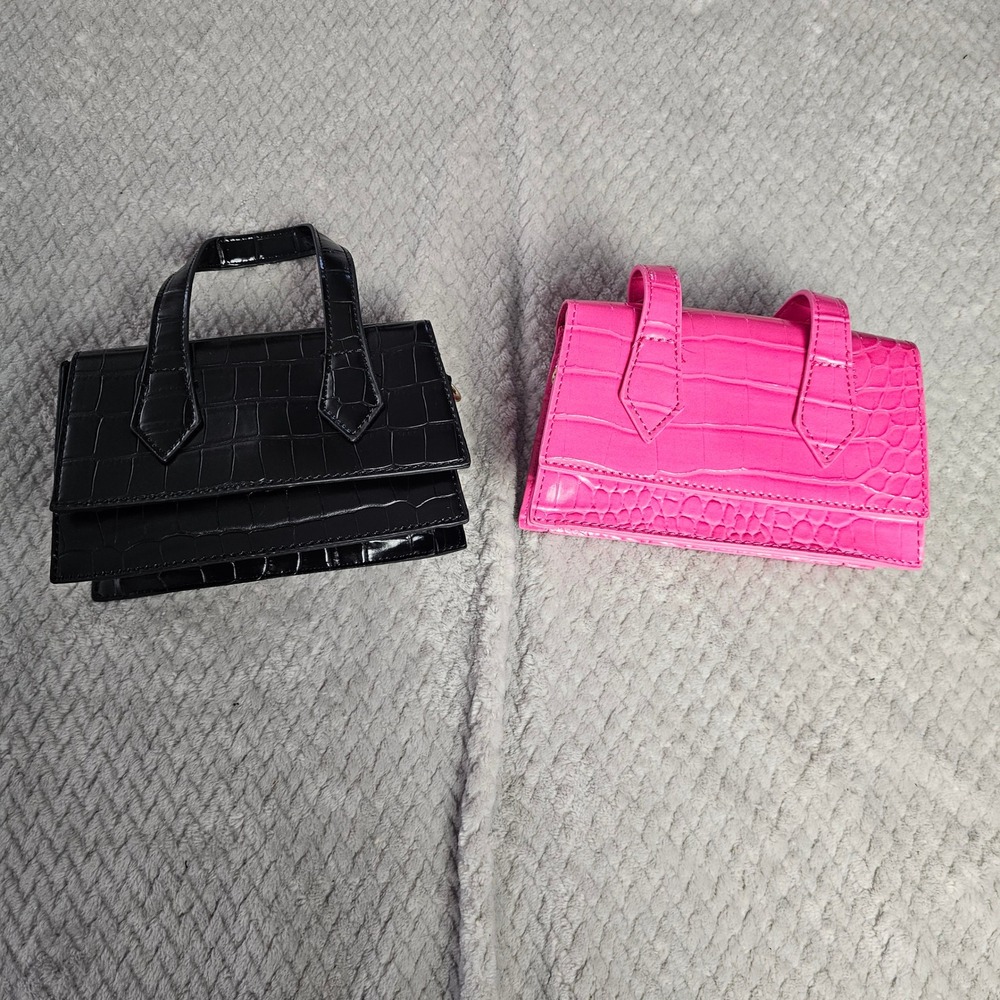 Croc-Embossed Mini Top-Handle Bag in Pink